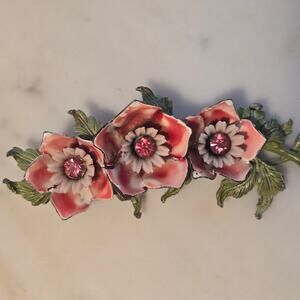 Vintage Floral Brooch Vintage Enamel Flower Enamel Pink